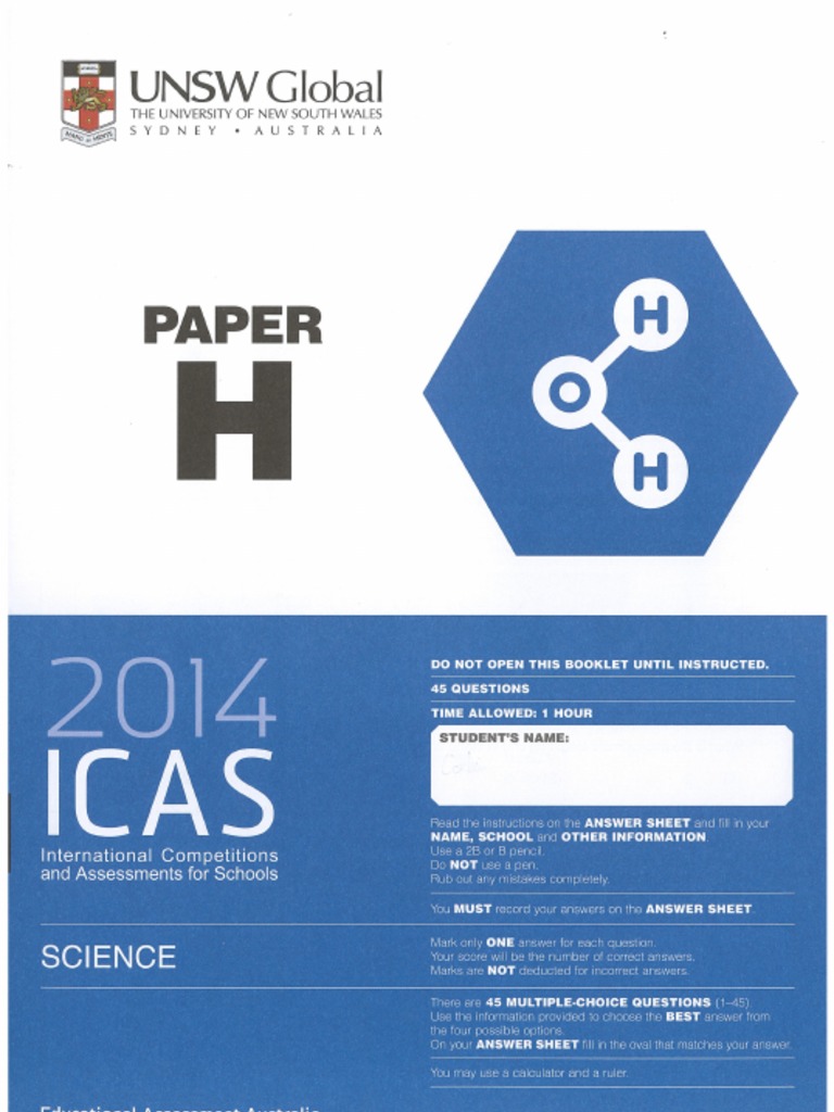 2014 ICAS Science Paper H PDF