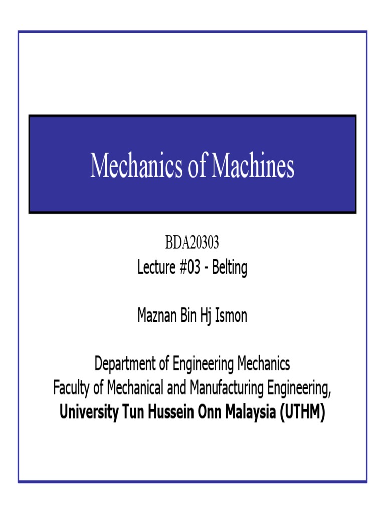 Mechanics of Machines PDF Belt (Mechanical) Transmission (Mechanics)