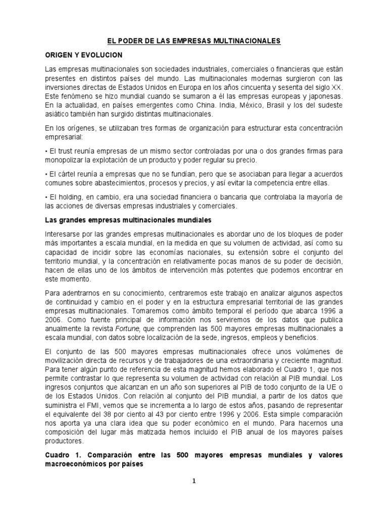 El Poder de Las Empresas Multinacionales | PDF | Corporación ...