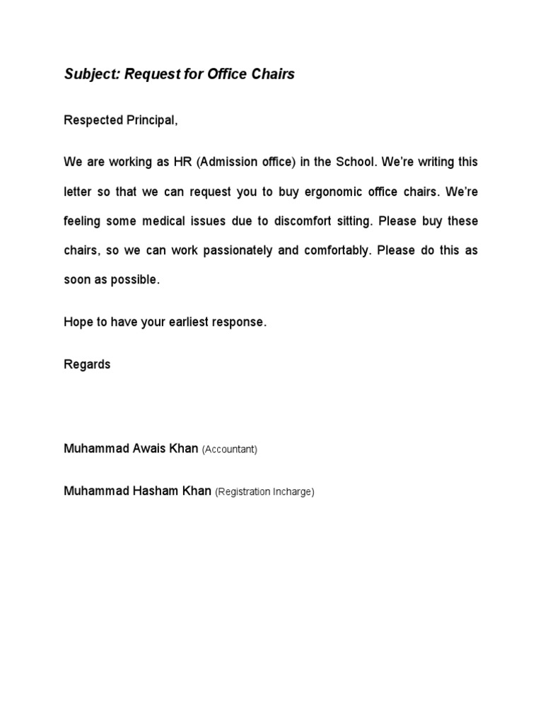Subject Request For Office Chairs (Accountant) PDF