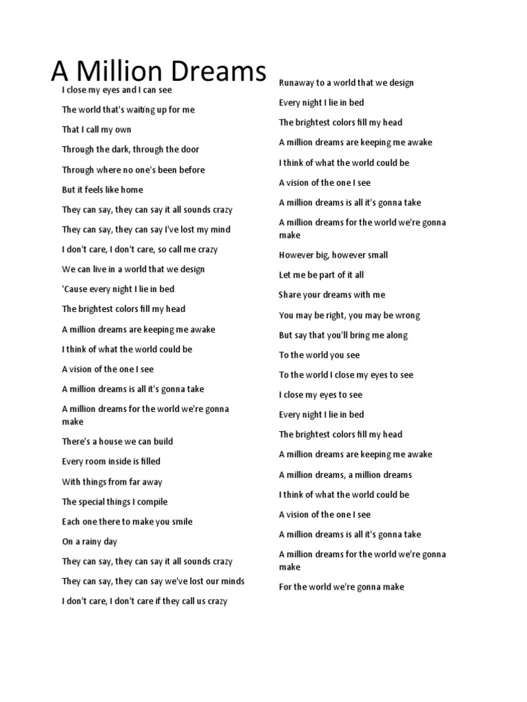 A Million Dreams Lyrics | PDF