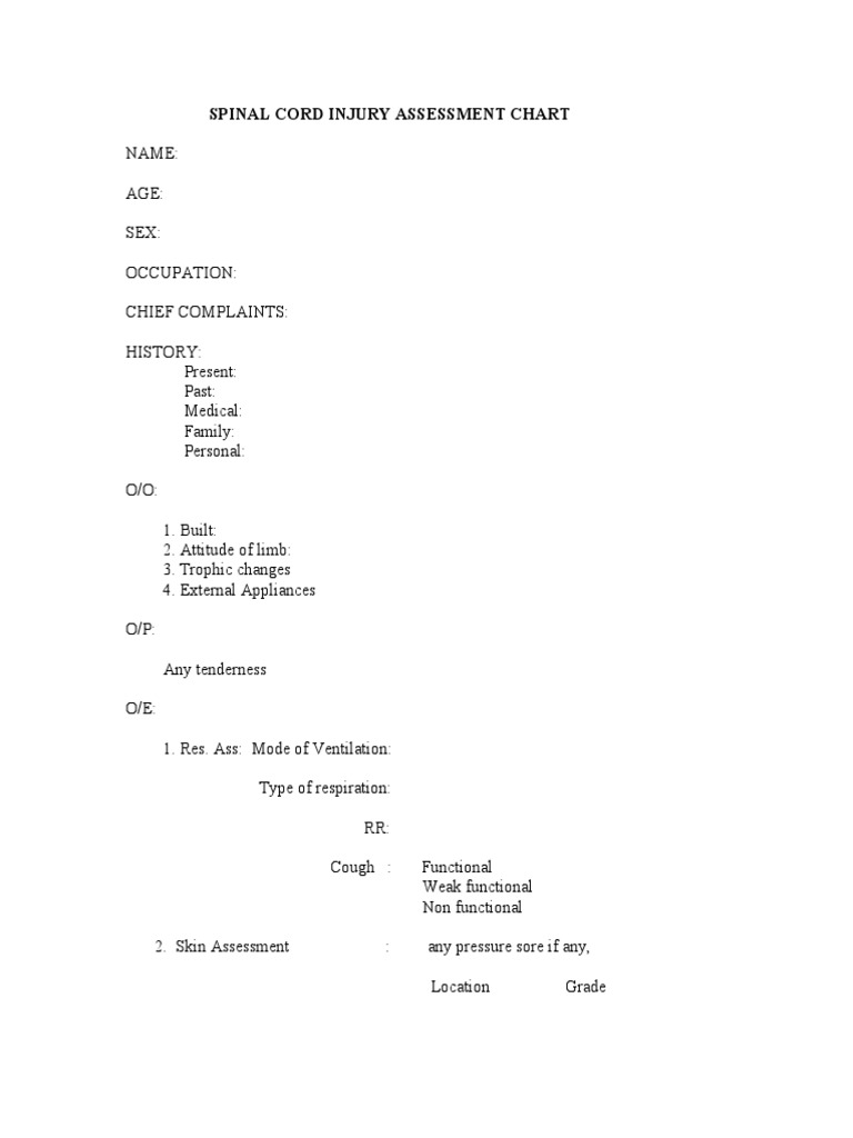 Spinal Cord Injury Assessment Chart | PDF