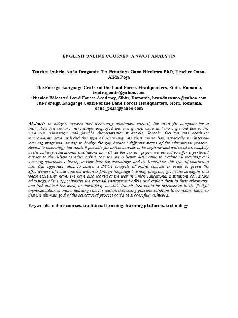Military E-Learning SWOT Analysis | PDF | Educational Technology | Tutor