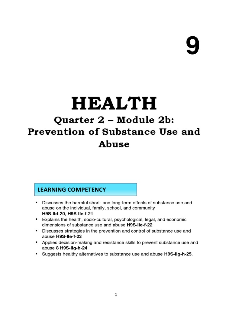 Health: Quarter 2 - Module 2b: Prevention of Substance Use and Abuse ...