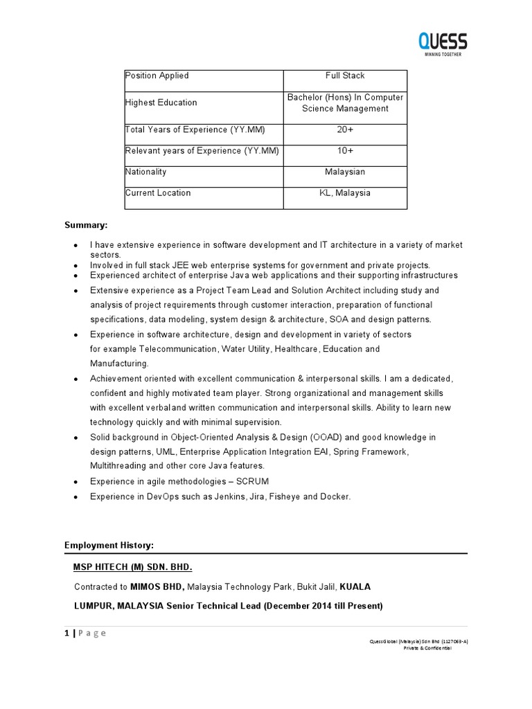 QuessGlobal Full Stack Developer Profile | PDF | Web Application ...