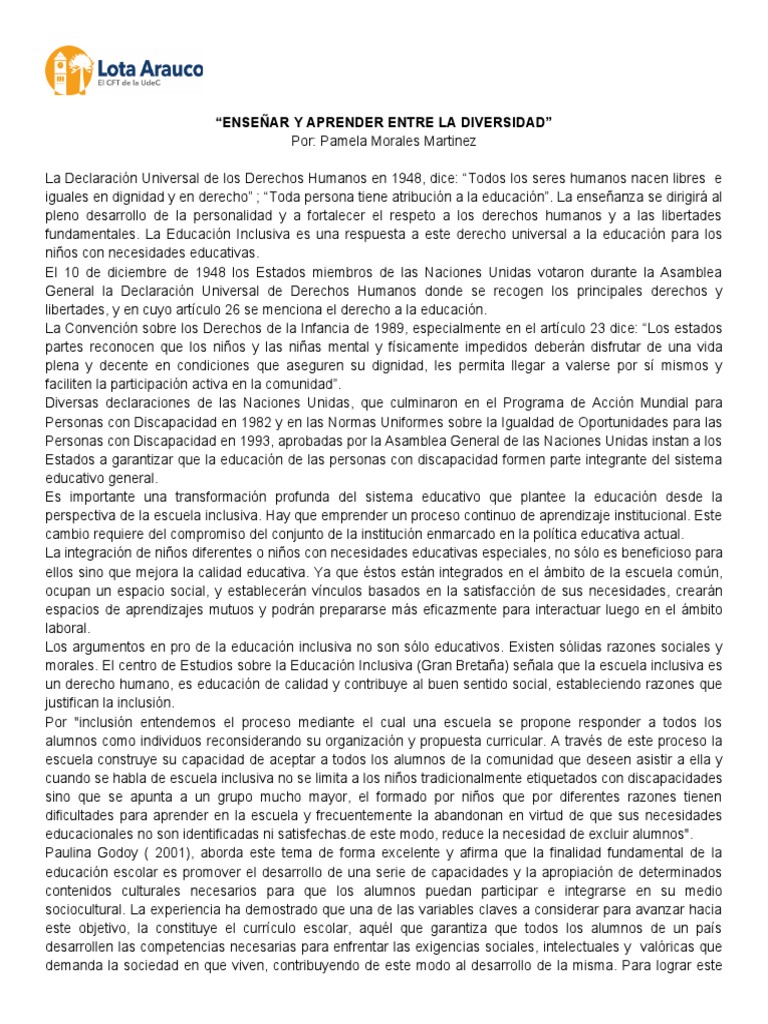 Educación Inclusiva y Diversidad | PDF | Inclusión (Educación ...