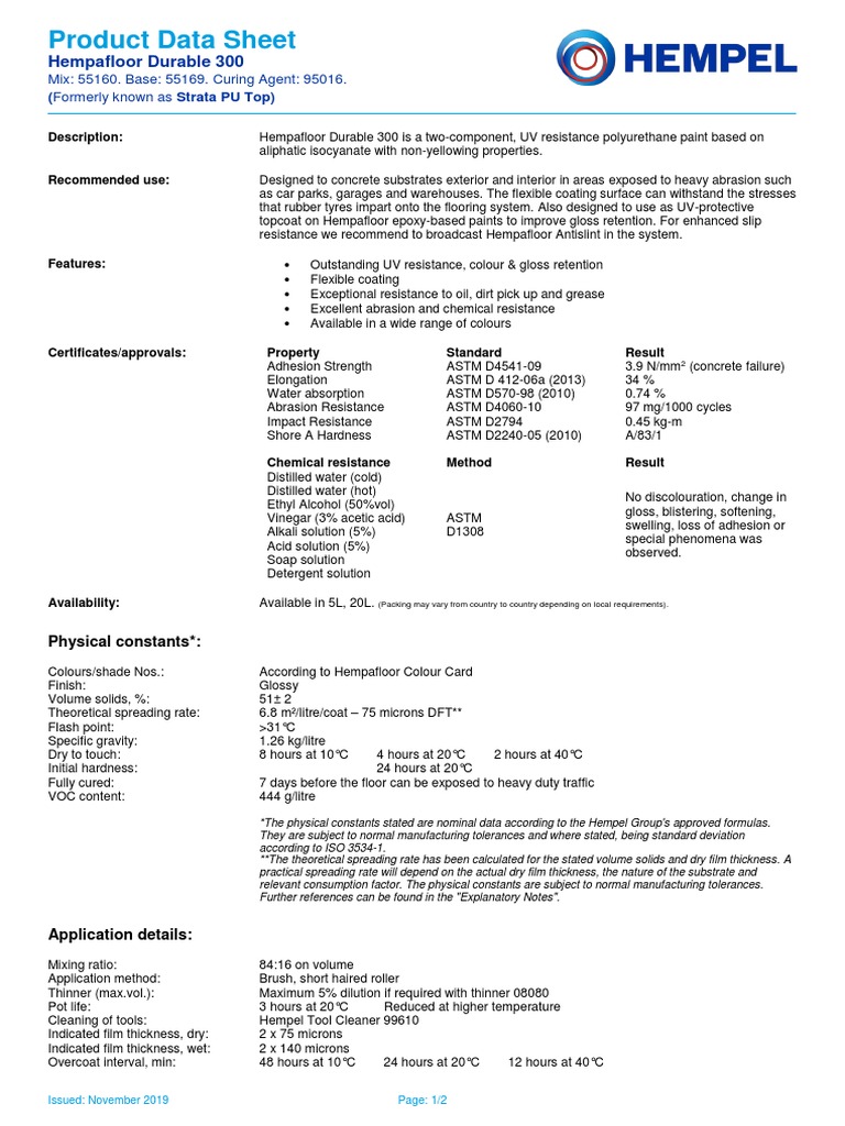 Product Data Sheet Hempafloor Durable 300 PDF Paint Concrete