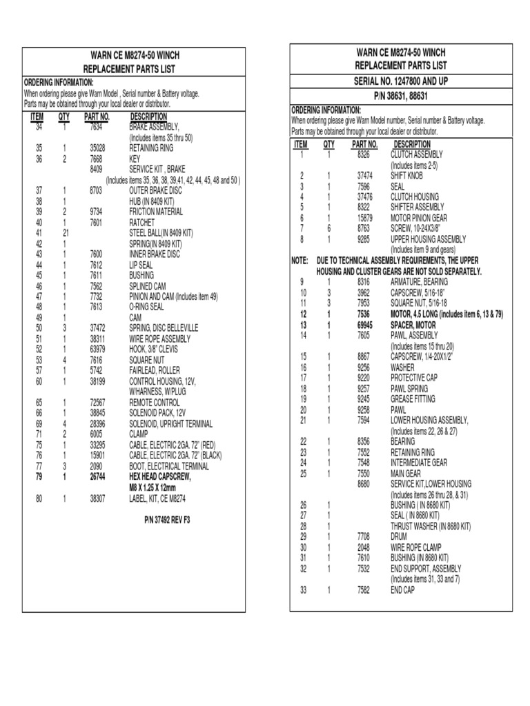 Warn Winch 8274 Exploded View Parts PDF Mechanical Engineering