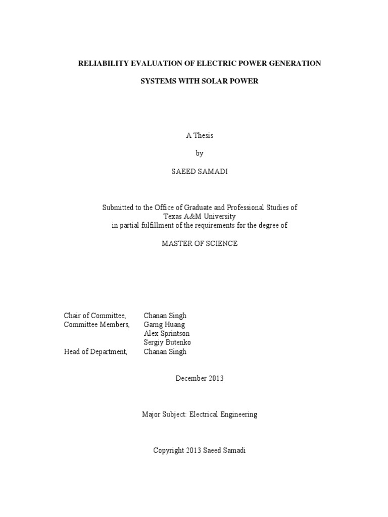 Reliability Evaluation of Electric Power Generation Systems With Solar ...