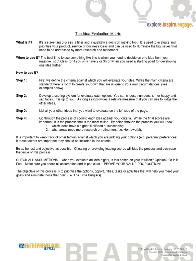 Idea Evaluation Matrix Guide | PDF | Business Economics | Business