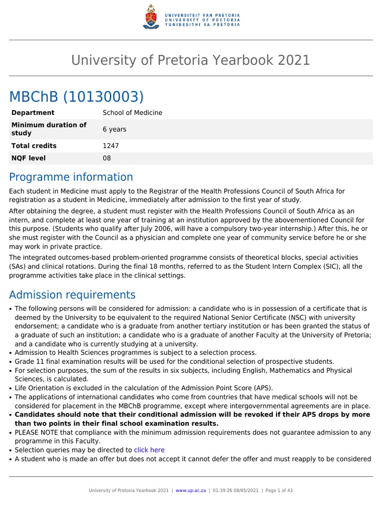 Understanding the Requirements and Structure of the MBChB Degree at the