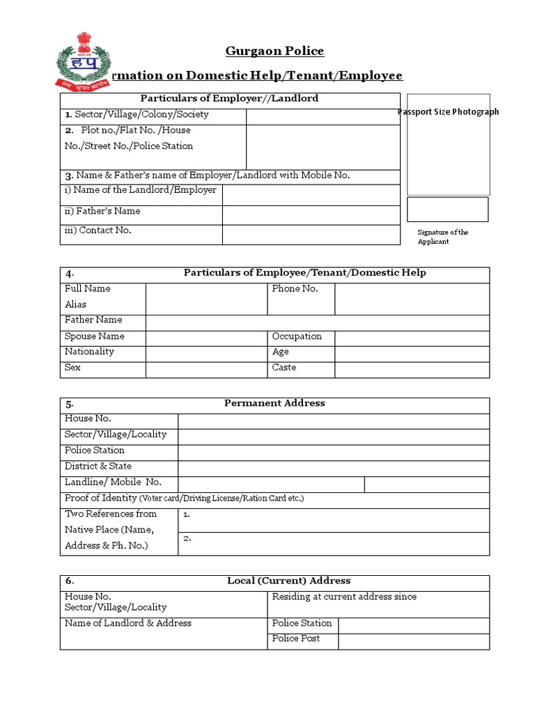 Gurgaon Police Verification Form | PDF | Identity Document | Government ...