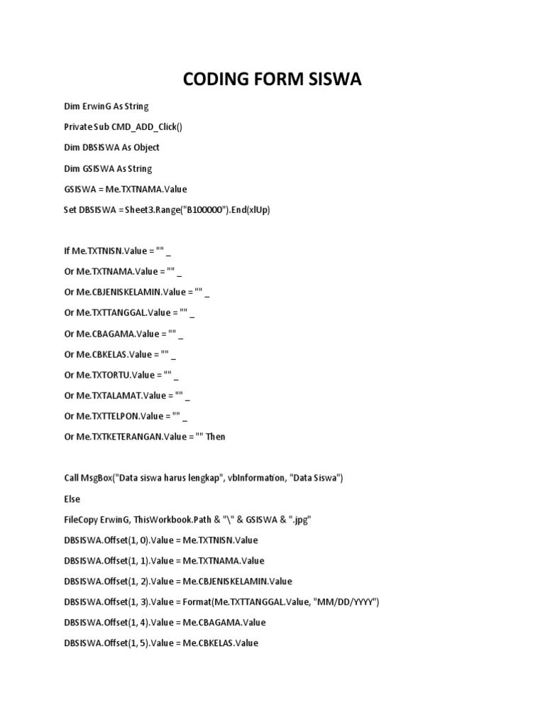 Coding Form Siswa | PDF | Computer Programming | Computer Science