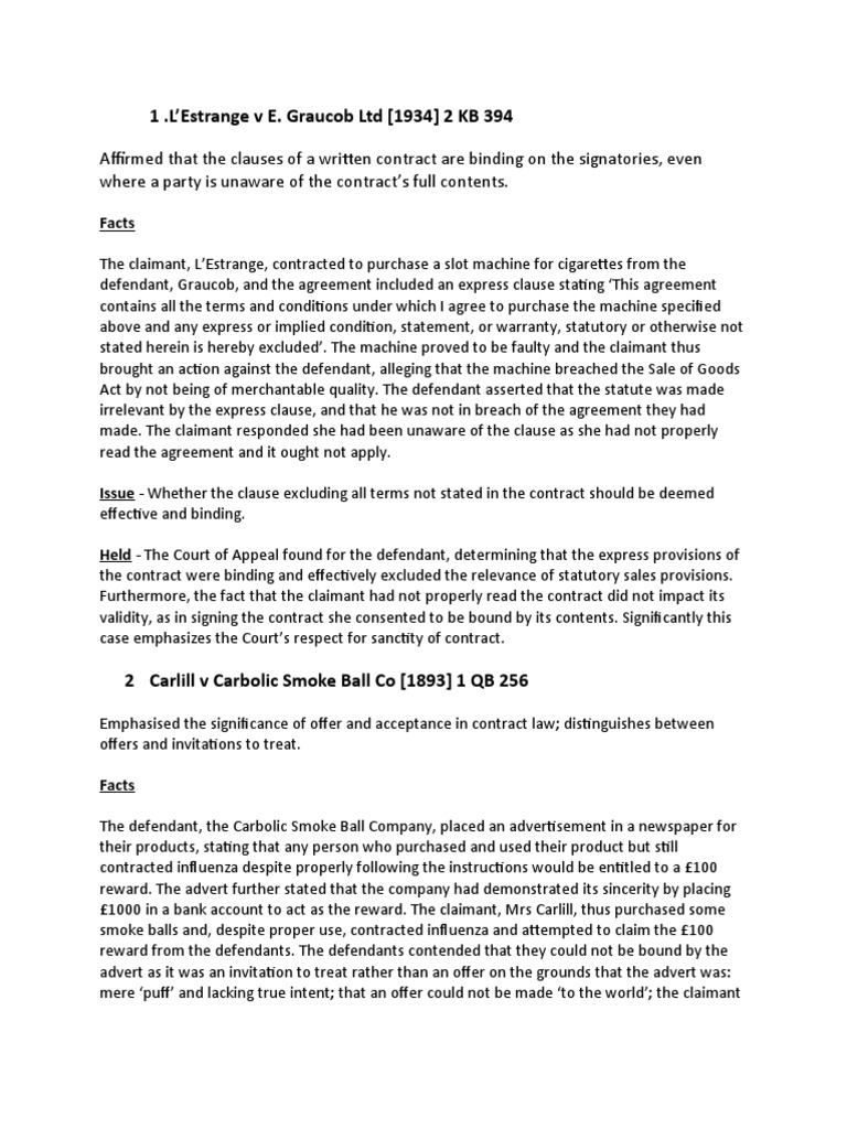 Cases in Contract PDF Business Law Contract Law