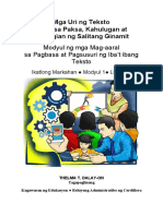 Filipino 11 Q3 Wk1 Mga Uri NG Teksto Ayon Sa Paksa Kahulugan at Katangian NG Salitang Ginamit T. Dalay On RO Final