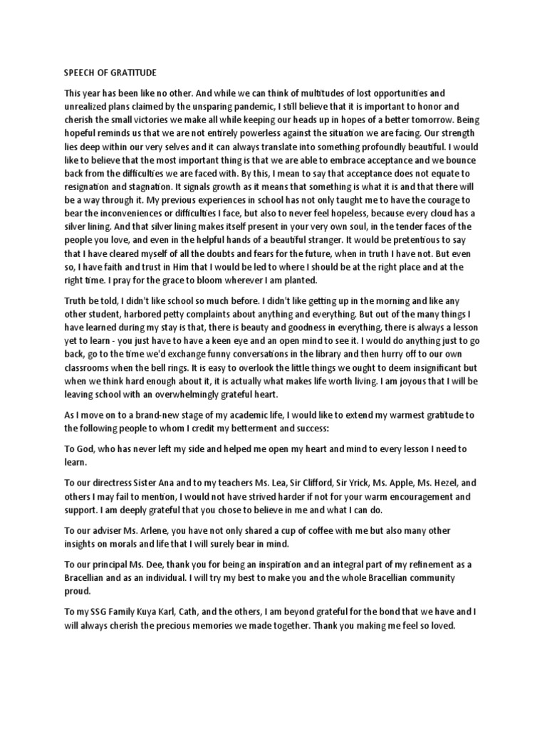 Speech Of Gratitude Pdf