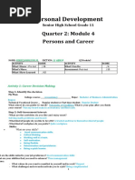 Personal Development: Quarter 2: Module 4 Persons and Career