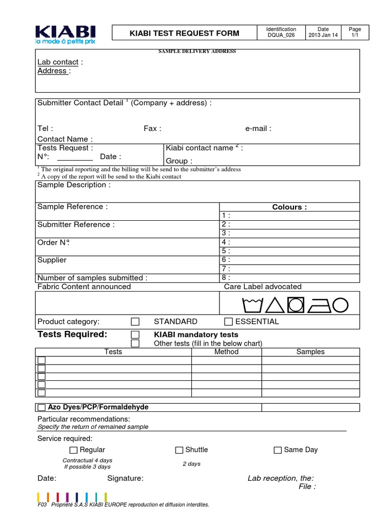 KIABI TEST REQUEST FORM | PDF | Business