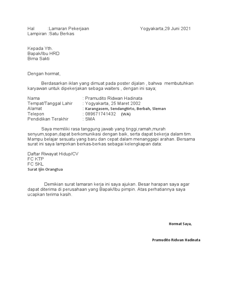 Download 96+ Contoh Surat Surat Lamaran Kerja Waiters Terbaik Gratis