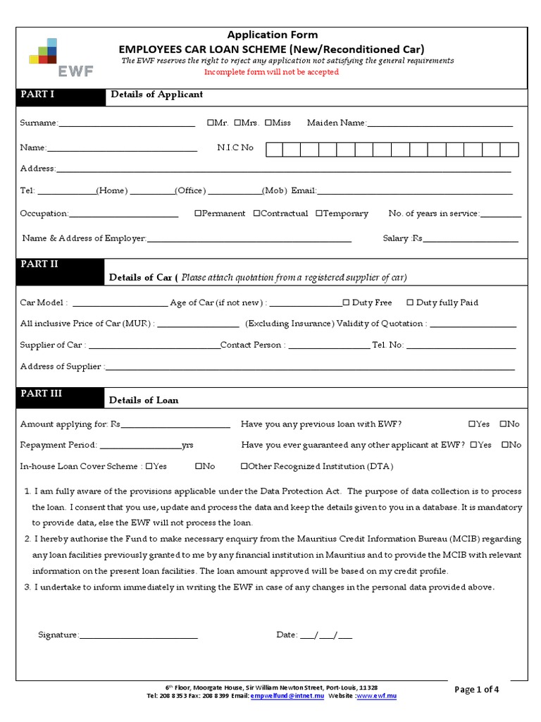 Employees Car Loan Application Form | PDF | Receipt | Loans