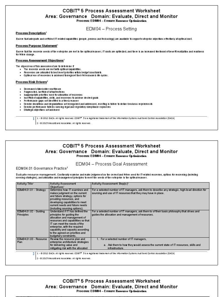 Cobit 5 Process Assessment Worksheet Area: Governance Domain: Evaluate ...