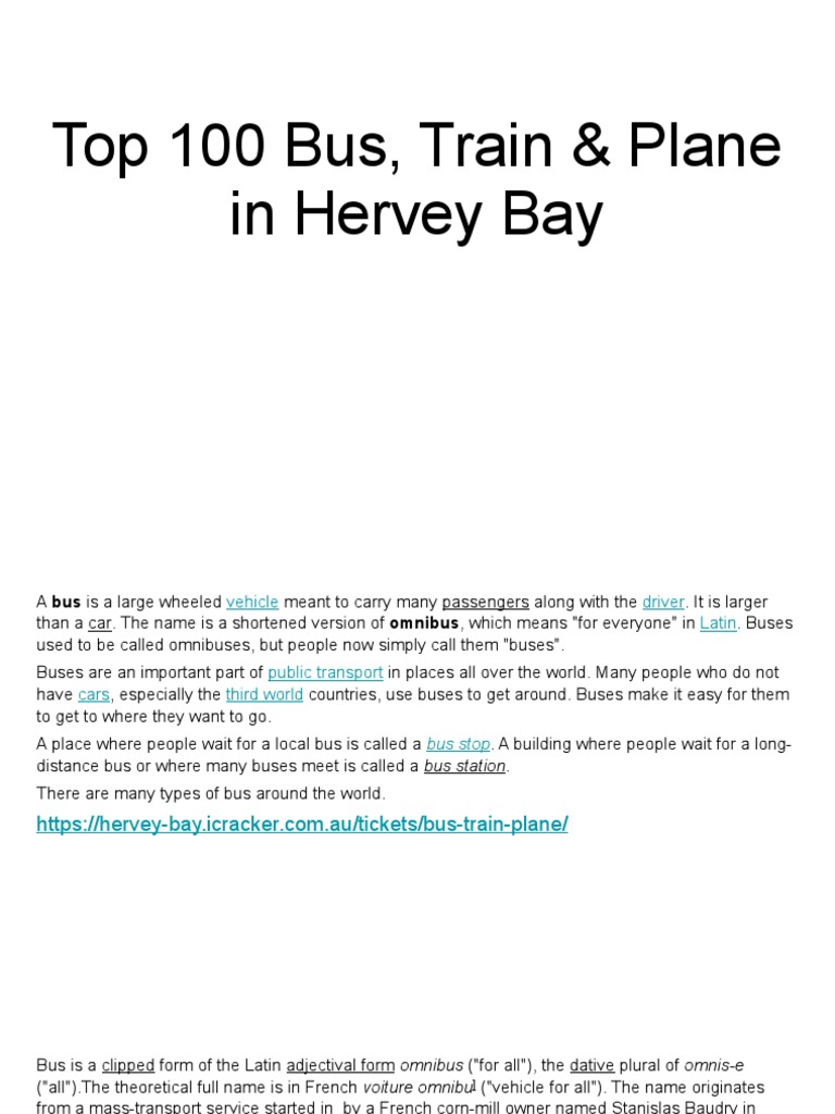 Top 100 Bus, Train & Plane in Hervey Bay | PDF