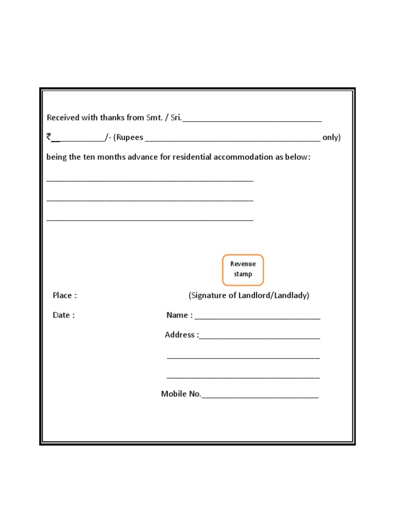 Advance Rent Receipt Format | PDF | Finance & Money Management
