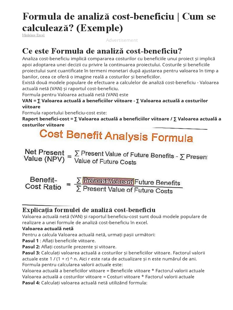 Model Analiza Cost Beneficiu | PDF