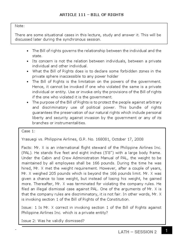 S2 Lecture 2 - The Bill of Rights | PDF | Due Process Clause | Due Process