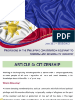 S2 Lecture 3 - Citizenship - Provisions in The Constitution Relevant To Tourism and Hospitality