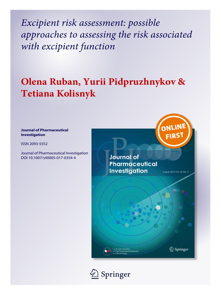 Excipient Risk Assessment: Possible Approaches To Assessing The Risk ...