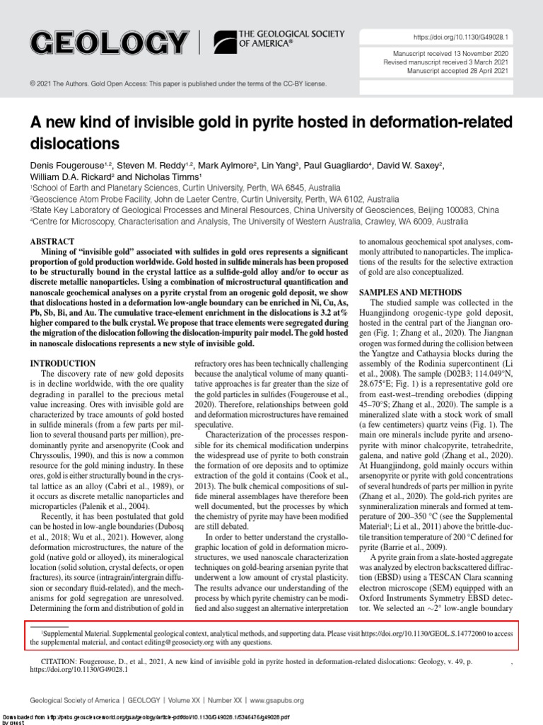 A New Kind of Invisible Gold in Pyrite Hosted in Deformation-Related ...
