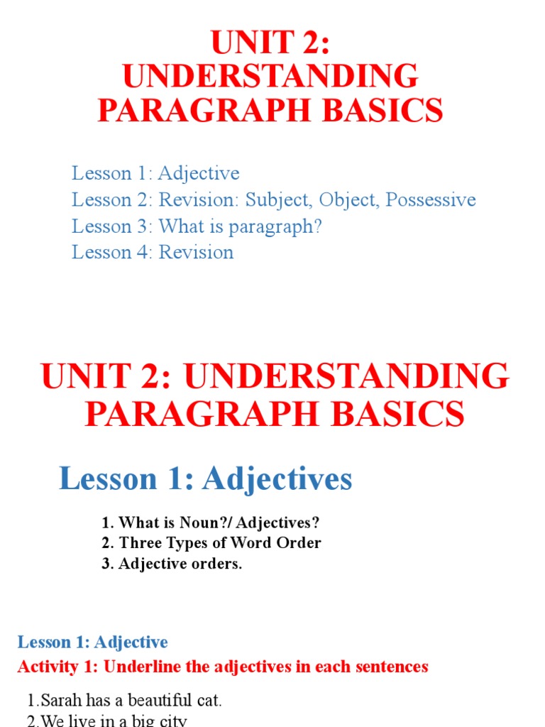 Unit 2 - Understanding Paragraph Basics | PDF | Pasta | Fahrenheit