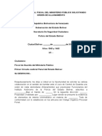 Oficio Dirigido Al Fiscal Del Ministerio Público Solicitando Orden de Allanamiento