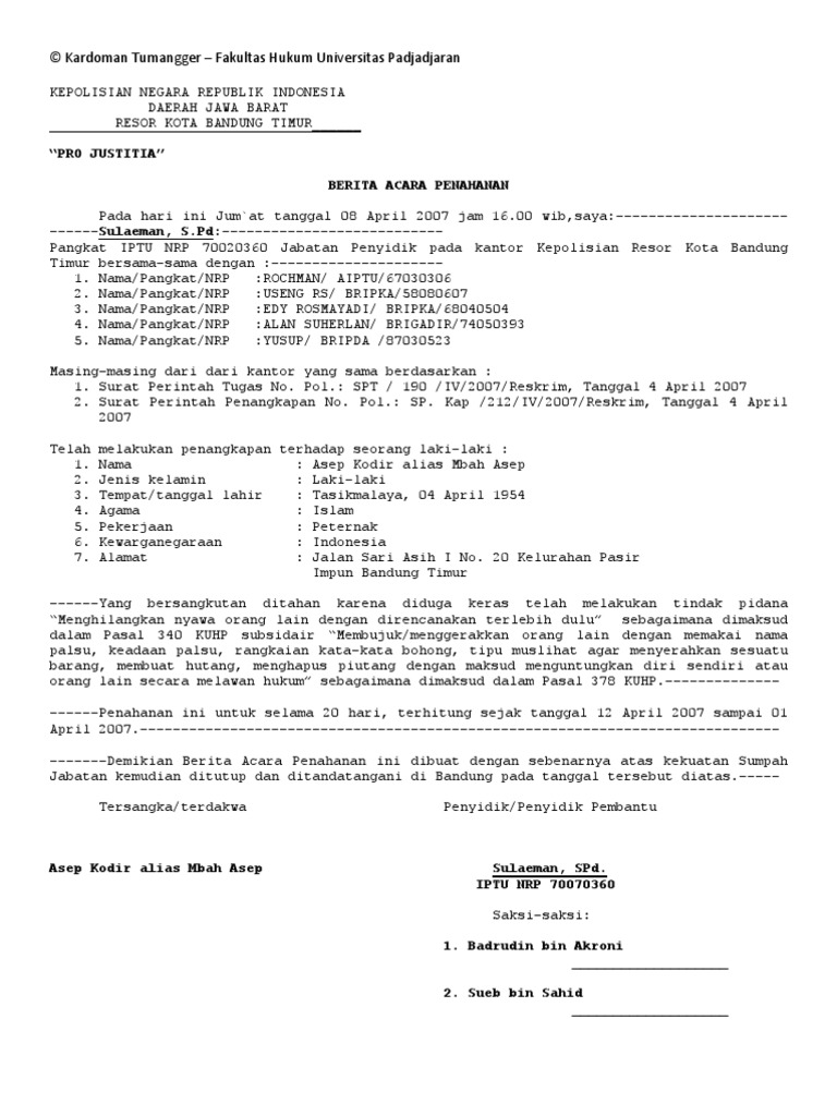 Berita Acara Penahanan
