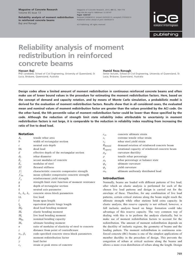 Reliability Analysis of Moment Redistribution in Reinforced Concrete ...