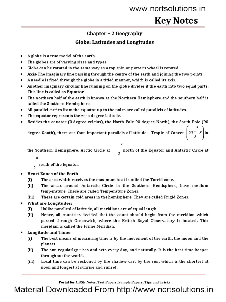 GLOBE - LATITUDE AND LONGITUDE (Key Notes) | PDF | Equator | Latitude