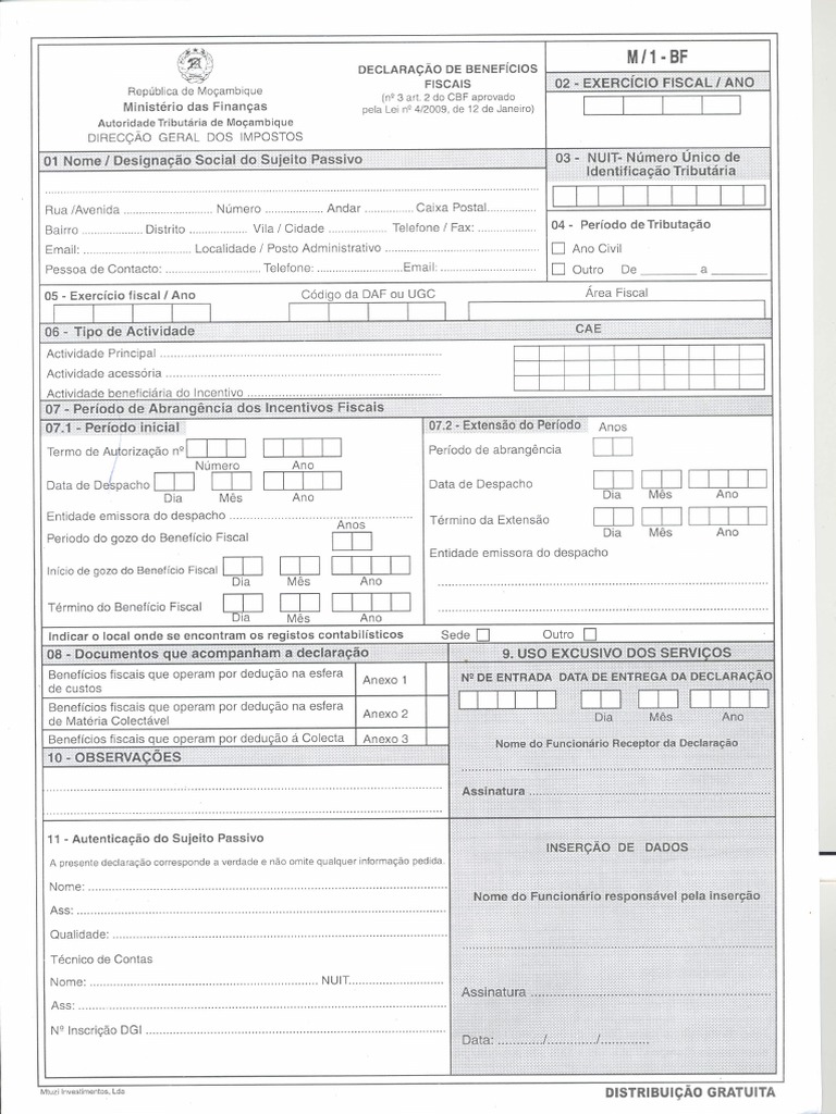 Modelo+1+BF+-+Declaração+de+Benefícios+Fiscais | PDF