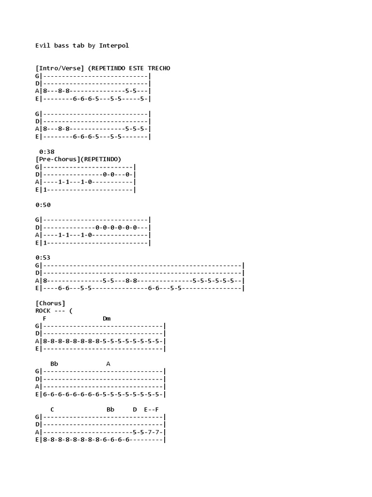 Evil Bass Tab by Interpol | PDF | Musique classique | Divertissement ...