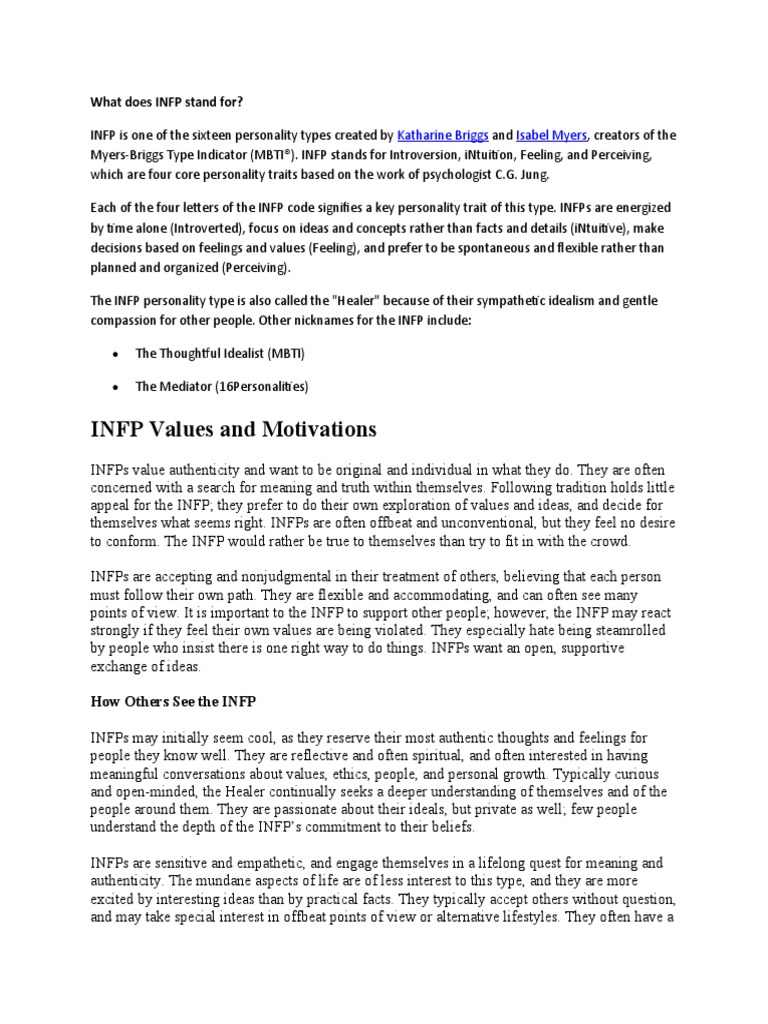 What Does INFP Stand For PDF Psychology Human Nature