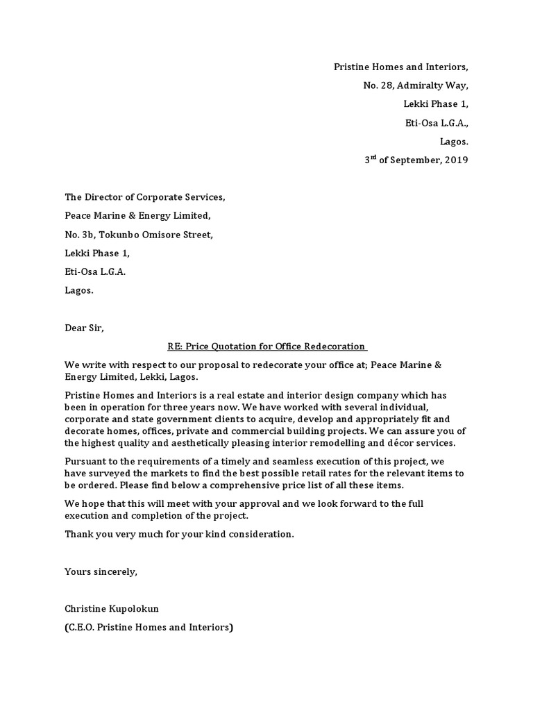 Office Decor Price Quotation PDF Interior Design Furnishings And Furniture