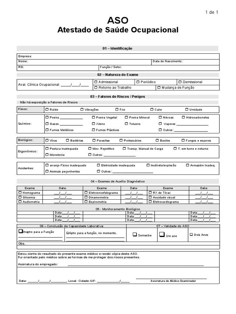 Atestado de Saude Ocupacional - ASO | PDF | Especialidades médicas ...