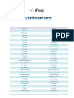 Tableau de Vocabulaire Divertissements