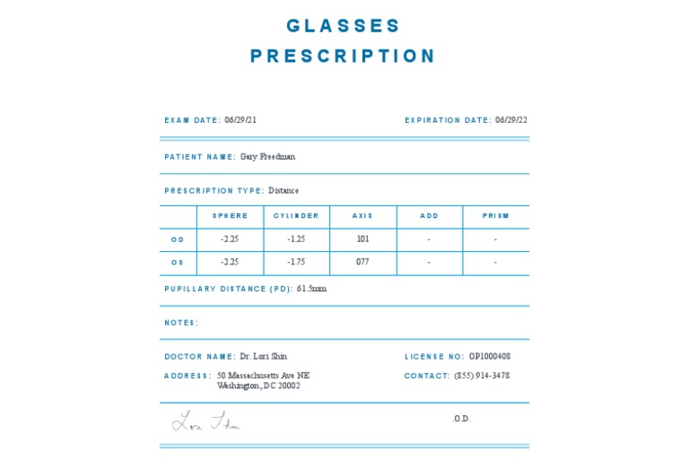 Glasses Prescription Exam Date Expiration Date PDF