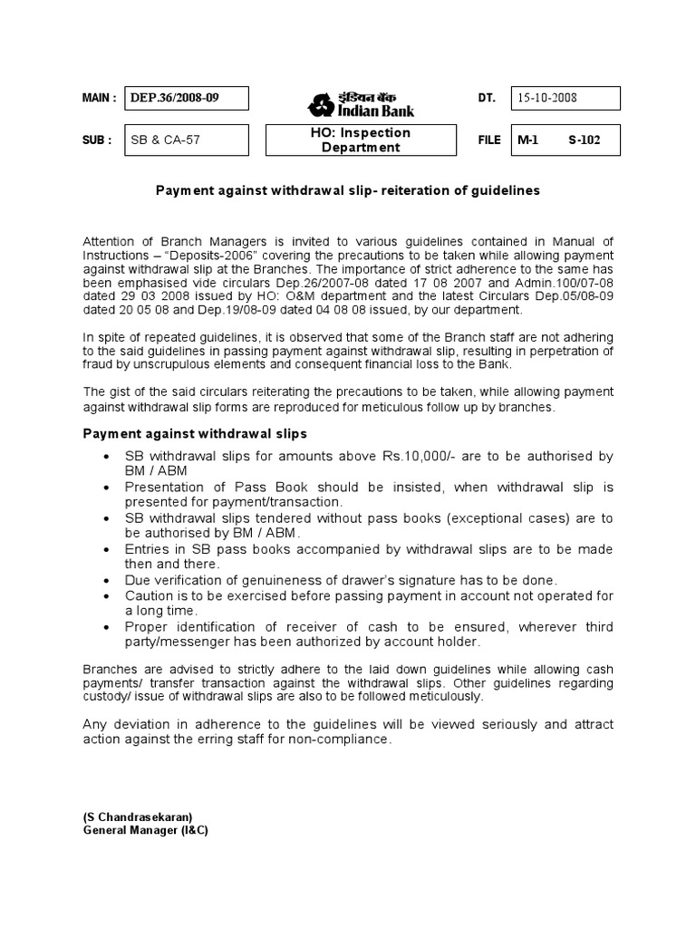 Guidelines for Withdrawal Slip Payments | PDF | Automated Teller ...