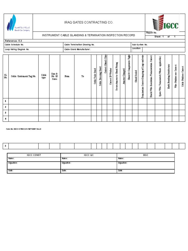 IGCCOPMQUAFMT0087 Rev.0 INSTRUMENT CABLE GLANDING TERMINATION