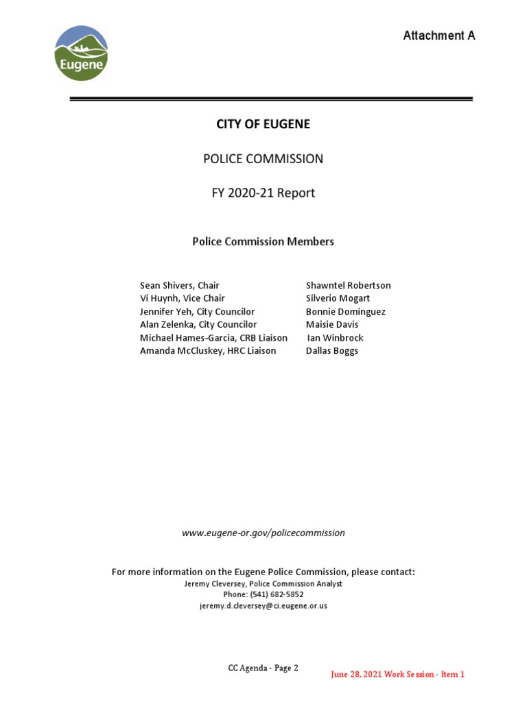 City of Eugene Police Commission FY 2020 21 Report PDF Police Policy