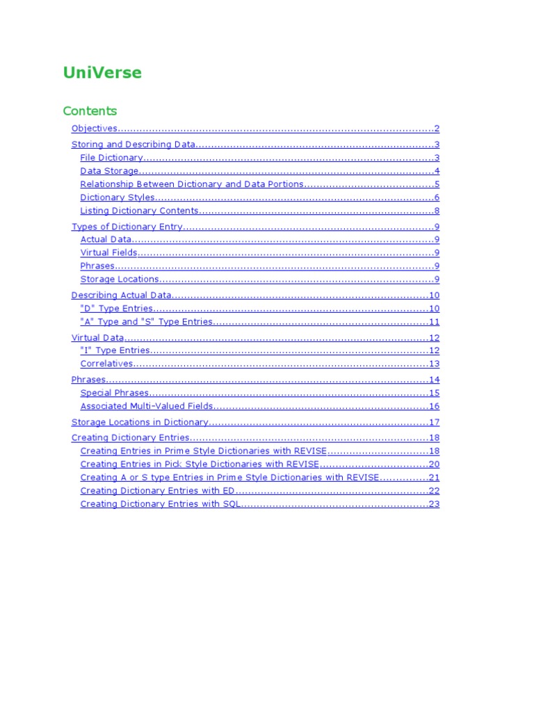 UniVerse File Dictionaries | Download Free PDF | Array Data Structure ...