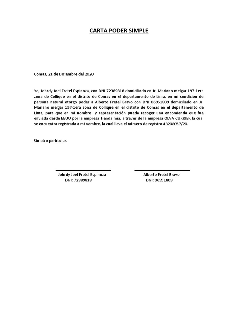 Carta Poder para Recojo de Encomienda | PDF