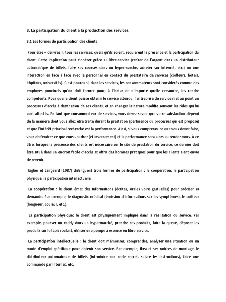 Participation du client dans les services | PDF | Application | Sociétés